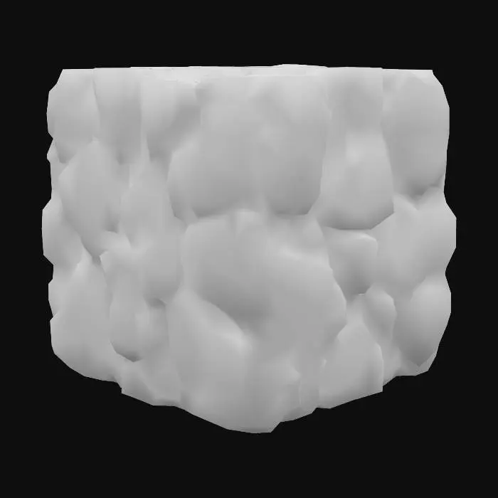 3D model for A tileable 1x1 cube of natural rock, exhibiting a distinctive reddish-purple hue that ranges from deep plum and maroon to brighter, almost fuchsia tones, with subtle darker veins. Its surface is rugged and irregular, characterized by a rough, craggy texture with sharp edges and varied mineral formations. This unyielding material feels coarse and abrasive to the touch. The cube's form is dense and solid, with edges designed to seamlessly interlock, creating an unbroken, substantial stony landscape.