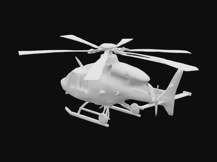3D model for modern rescue and firefighting helicopter used by international emergency teams. The aircraft is painted in vivid red with high-visibility white and yellow reflective stripes along the fuselage, tail, and rotor blades. Twin-engine configuration with large rotor, tail rotor protected by a shroud.
The cockpit features panoramic reinforced glass, with visible instrument panels, helmets on seats, and realistic pilot controls. The side of the helicopter has an openable sliding door, revealing interior equipment: stretcher brackets, oxygen tanks, trauma kits, harnesses, and radio panels. Exterior compartments show mounted tools like a rescue winch, spotlight, thermal camera dome, and loudspeaker system. A large water tank or bucket system may be attached underneath for wildfire scenarios.