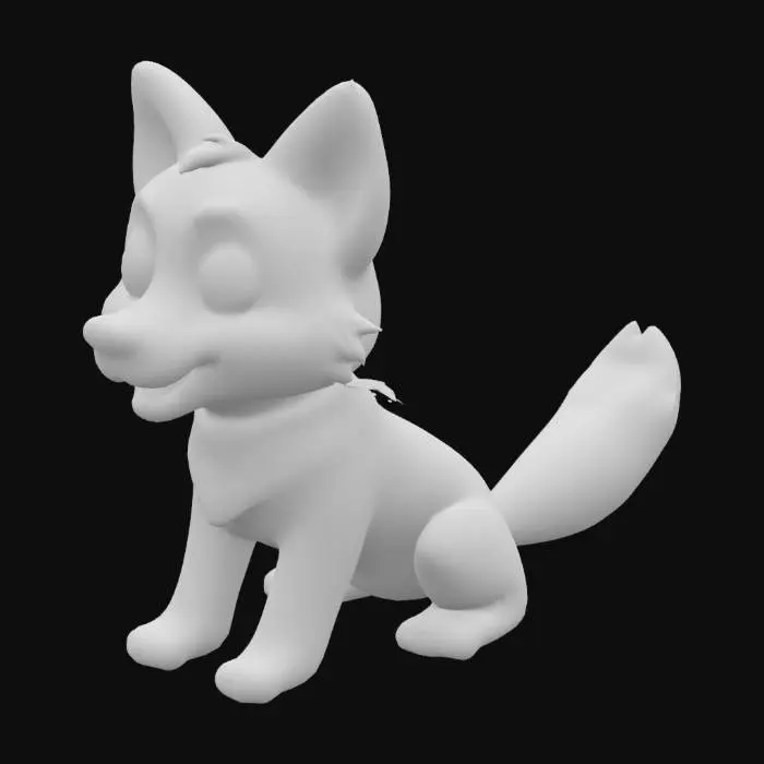 3D model for a cream-colored german shepherd/husky mix dog cartoon character wearing a bandana
