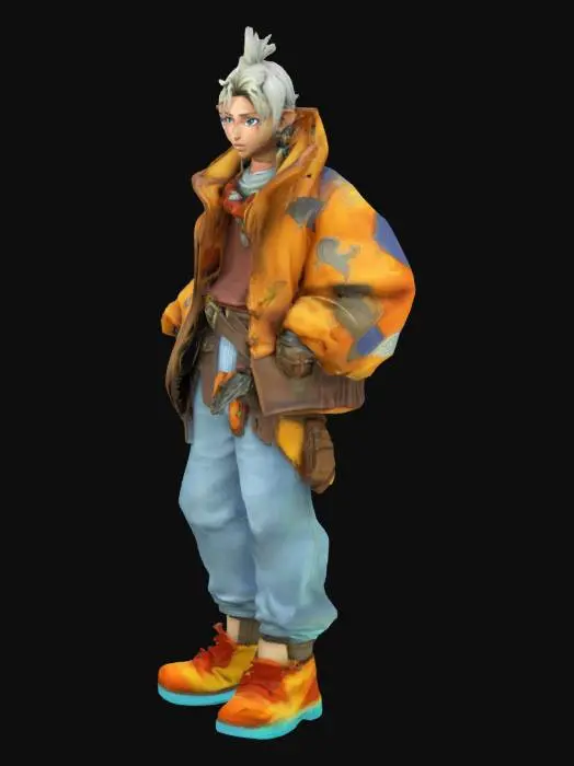 3D model for character style of final fantasy IX, while mixing in qualities from the gulf squad trio in FFX: x-2/ kh2,  in  ultra smooth render, 4k ultra hd quality, high block count, highly detailed and precise block placement