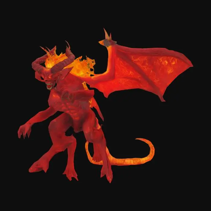 3D model for Giant red flaming demon with horns wings and a flaming halo