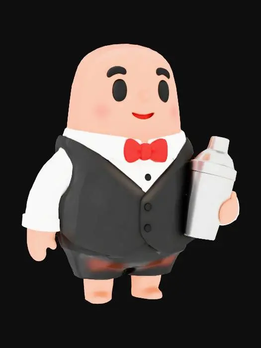 3D model for 귀여운 캐릭터,
짧은 팔다리,
2등신,
바텐더,