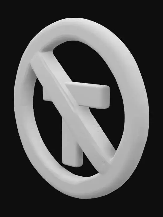 3D model for una señal de prohibido negando a una "T" en tamaños proporcionales tipo emoji 