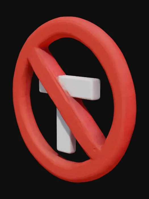 3D model for una señal de prohibido negando a una "T" en tamaños proporcionales tipo emoji 