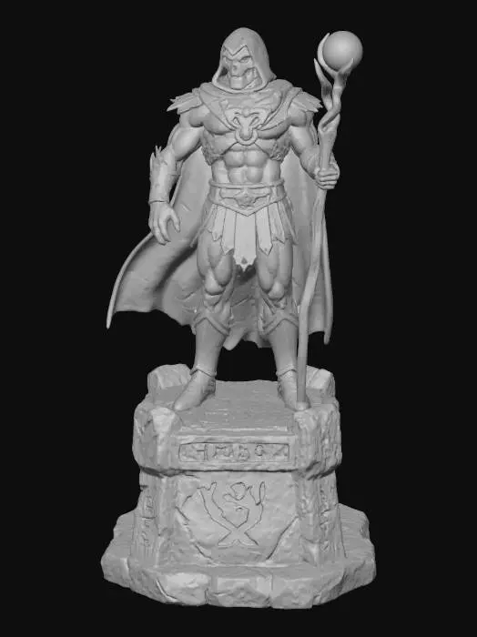 3D model for masters of the universe Skeletor with  weapon  on pedestal