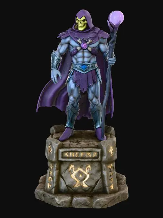 3D model for masters of the universe Skeletor with  weapon  on pedestal