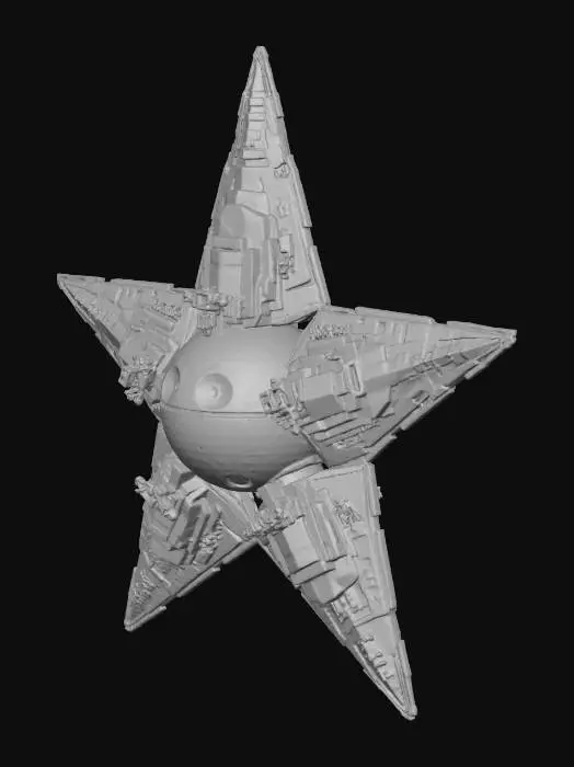 3D model for Christmas tree star with death star center and star destroyer ships as each point of the star