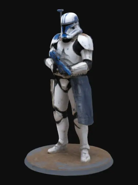 3D model for Ultra realistic 75mm scale figure of a Star Wars ARC Trooper in battle-ready pose. Wearing detailed ARC armor with tactical kama, shoulder pauldron, and helmet featuring T-visor, targeting module, and antenna. Holding a DC-17 blaster pistol, standing on a circular base with realistic battlefield debris. Armor shows scratches, dirt, and weathering. Single-piece model, designed for 3D printing, with cinematic lighting and sharp textural details.




