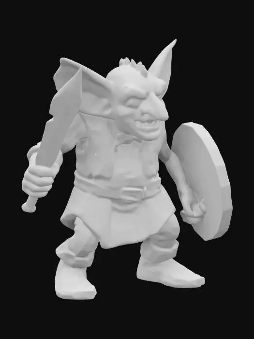 3D model for low poly goblin, t-pose, armed