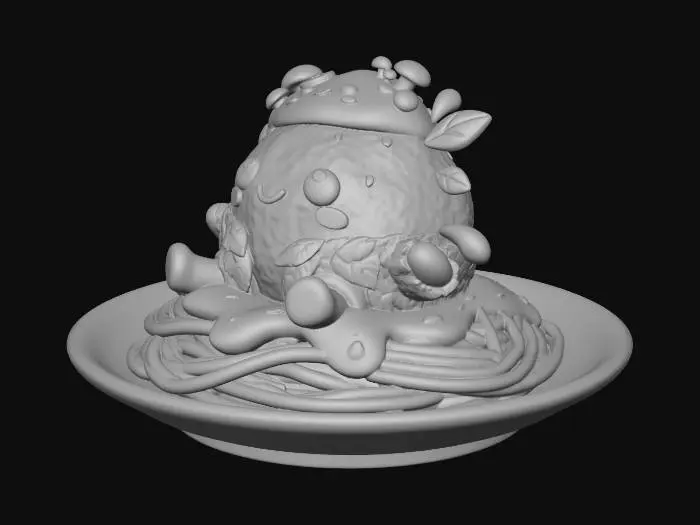 3D model for Mushroom Cap and Meatball on Spaghetti
