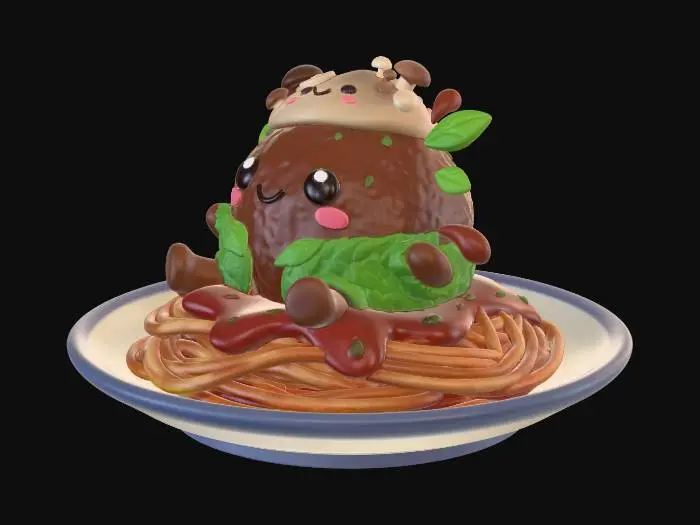 3D model for Mushroom Cap and Meatball on Spaghetti