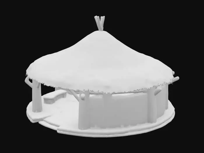3D model for A Tribal hut made of a single large round timber and animal hide with a large central hearth