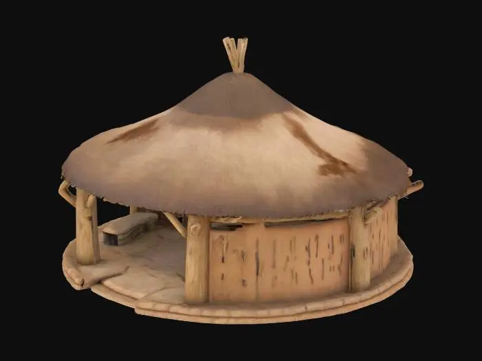 3D model for A Tribal hut made of a single large round timber and animal hide with a large central hearth
