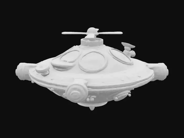 3D model for #emblem#,  a small steam punk sci-fi fusion flying saucer, HDR, cartoon style, beam from the bottom