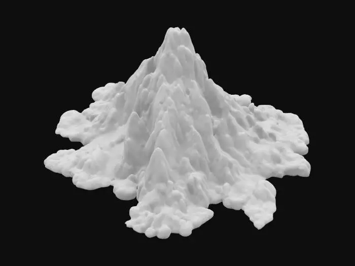 3D model for A Monolithic mountain vaguely shaped like a howling wolf, HDR, Layered granite, rhyolite, quartz and andesite loose banding