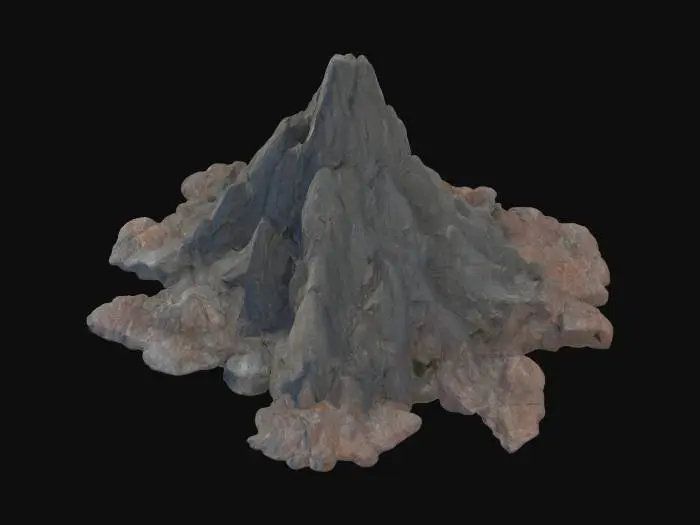 3D model for A Monolithic mountain vaguely shaped like a howling wolf, HDR, Layered granite, rhyolite, quartz and andesite loose banding