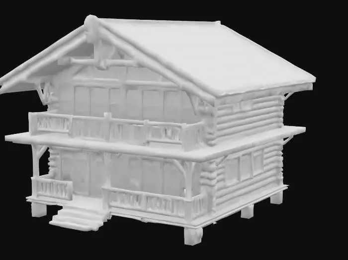 3D model for A timber frame cabin with a large fence in yard with an expansive vegetable garden, HDR, Anime Style