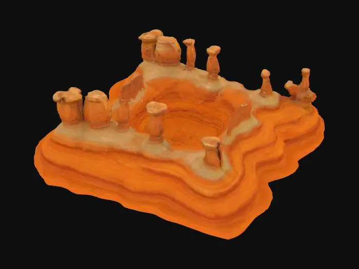 3D model for A Stepped Plateau pillar plain, HDR Banded Geology, Sunburnt orange rock, Sandy Desert, Landscape 