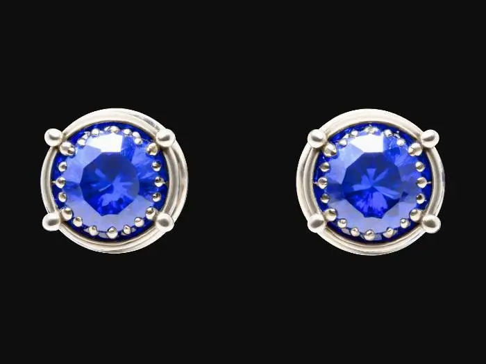 3D model for A pair of screw-back blue sapphire and sterling silver stud earrings, HDR, Highly Detailed, Modern vintage style