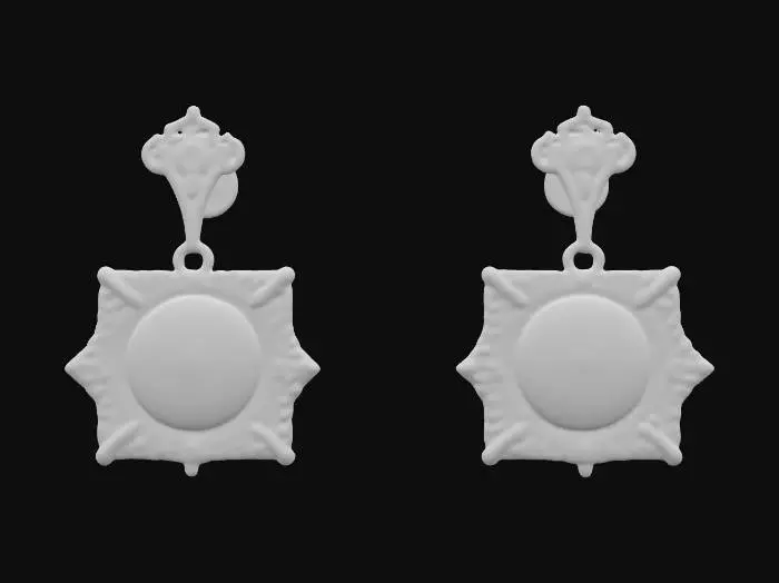 3D model for A pair of screw-back princess cut emerald and 18k gold earrings, HDR, Highly Detailed, Modern vintage style