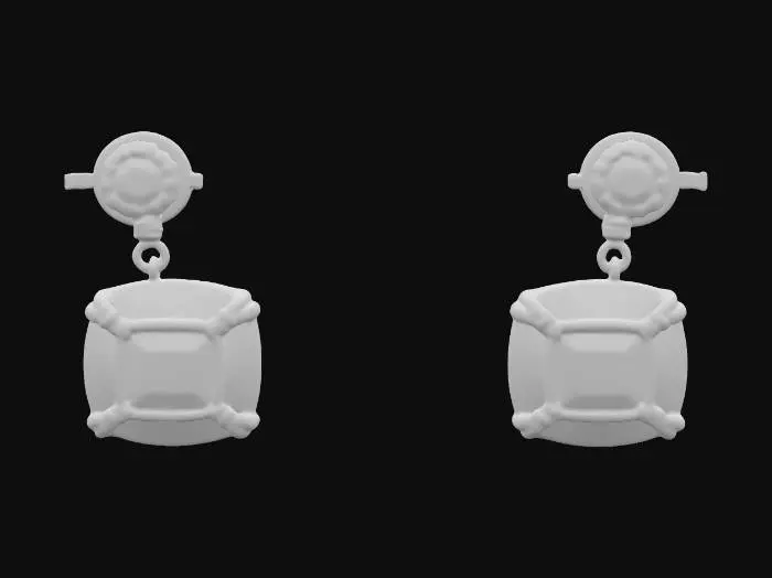 3D model for A pair of screw-back princess cut emerald and 18k gold earrings, HDR, Highly Detailed, Modern vintage style