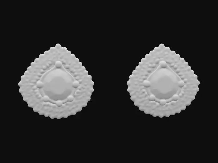 3D model for A pair of screw-back blue sapphire and sterling silver stud earrings with moissanite accent gemstones, HDR, Highly Detailed, Modern style, double halo setting