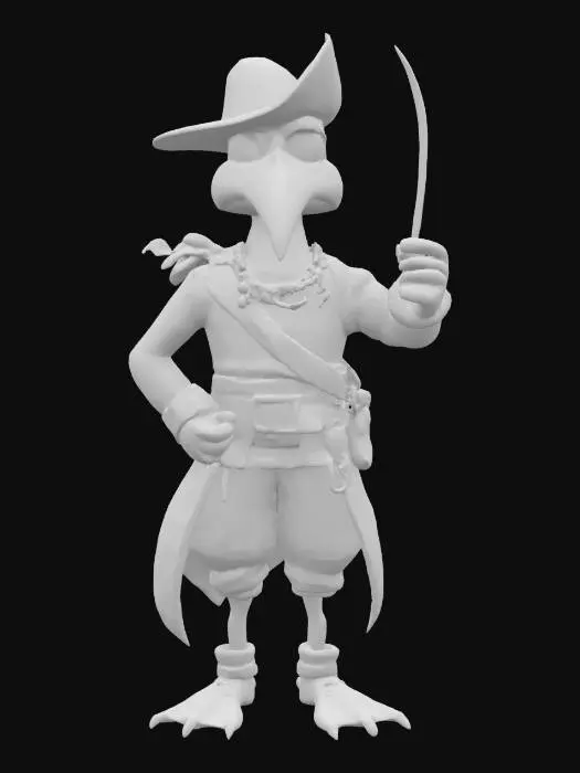 3D model for A cartoon Style anthropomorphic Seagull-man Pirate captain, HDR