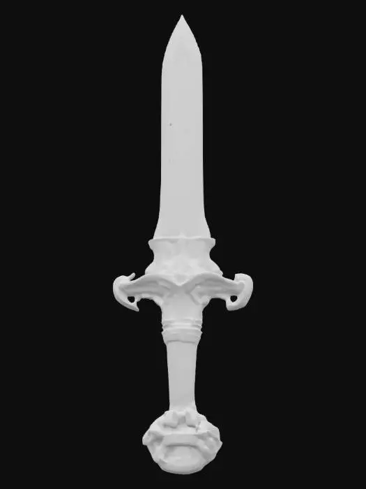 3D model for An ornate spiraling Jagdkommango sword, made of an unknown White metal with a heavy dark patina, HDR