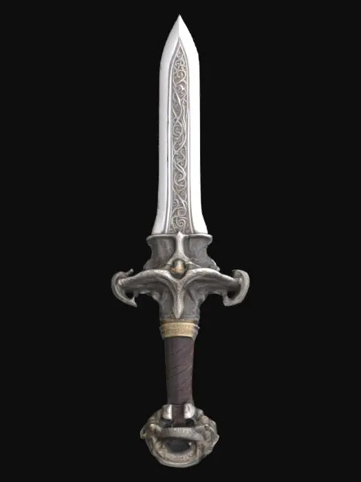 3D model for An ornate spiraling Jagdkommango sword, made of an unknown White metal with a heavy dark patina, HDR