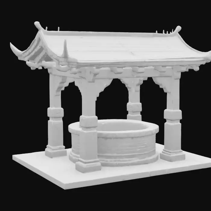 3D model for A Covered Water well with intricate Brick work and carved wooden pillars
