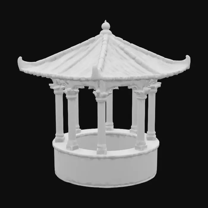 3D model for A Covered Water well with intricate Brick work and carved wooden pillars