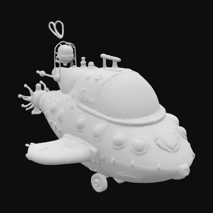 3D model for #emblem#,  a small steam punk sci-fi fusion flying saucer, HDR, cartoon style, beam from the bottom