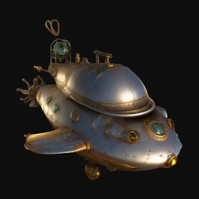 3D model for #emblem#,  a small steam punk sci-fi fusion flying saucer, HDR, cartoon style, beam from the bottom