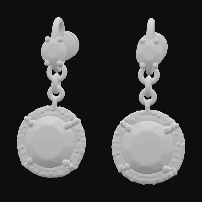 3D model for A pair of screw-back blue sapphire and sterling silver stud earrings with moissanite accent gemstones, HDR, Highly Detailed, Modern style, double halo setting