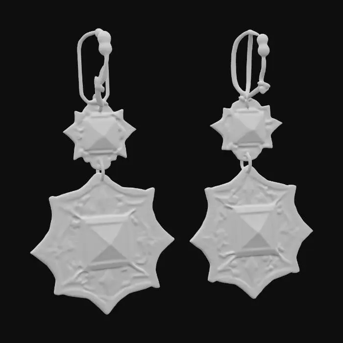 3D model for A pair of screw-back princess cut emerald and 18k gold earrings, HDR, Highly Detailed, Modern vintage style