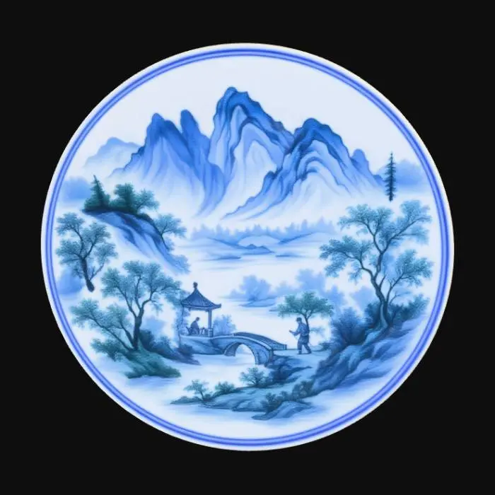 3D model for A pristine, round porcelain plate with a flawless, high-gloss finish that subtly reflects light. Its surface is perfectly smooth and non-porous, showcasing a pure, bright white color with a delicate, cool tactile quality. The structure features a shallow, elegant curve with a slightly raised, thin rim, giving it a classic and refined appearance. This hard ceramic piece feels cool and smooth to the touch.