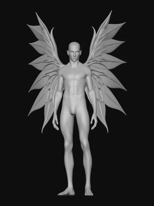 3D model for a glitch witched man study winged alien like creature beautiful