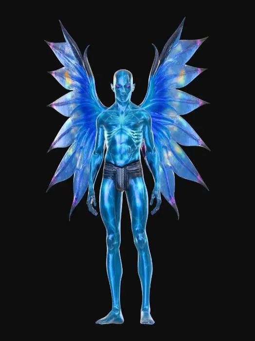 3D model for a glitch witched man study winged alien like creature beautiful
