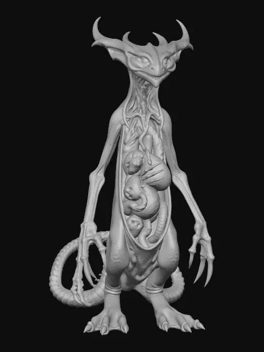 3D model for an inside out creature all popped out however stuck to the body interesting exceptional