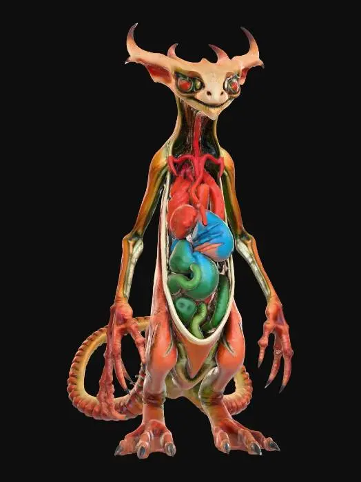 3D model for an inside out creature all popped out however stuck to the body interesting exceptional