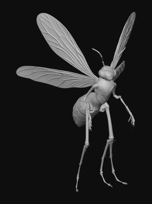 3D model for a giga insected humanoid, wasp like however human beutifully mixed as if DNA is completely entangled bioluminescent