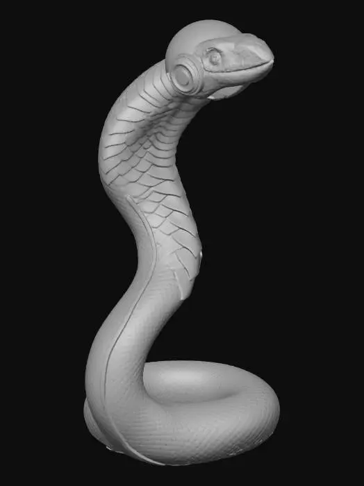 3D model for a snake-tube built creature with bubbled head transparant metal like