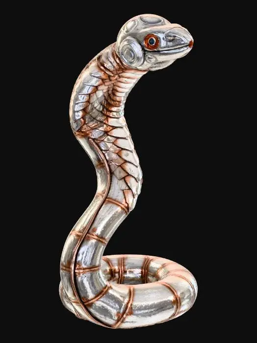 3D model for a snake-tube built creature with bubbled head transparant metal like
