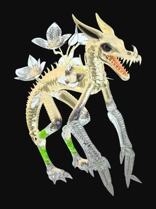 3D model for a walking tooth like animal with coils as leg, plant inspired being