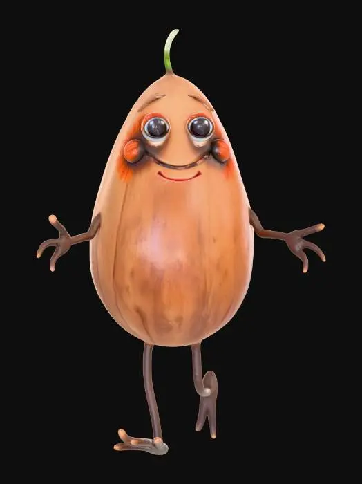 3D model for walking coconut like creature schelved, scrubbed