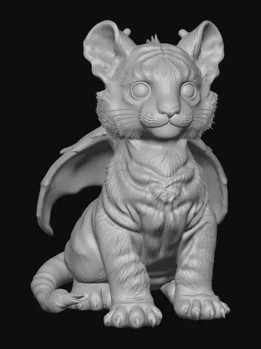3D model for a dragon baby tiger animal with very furry coat lovely