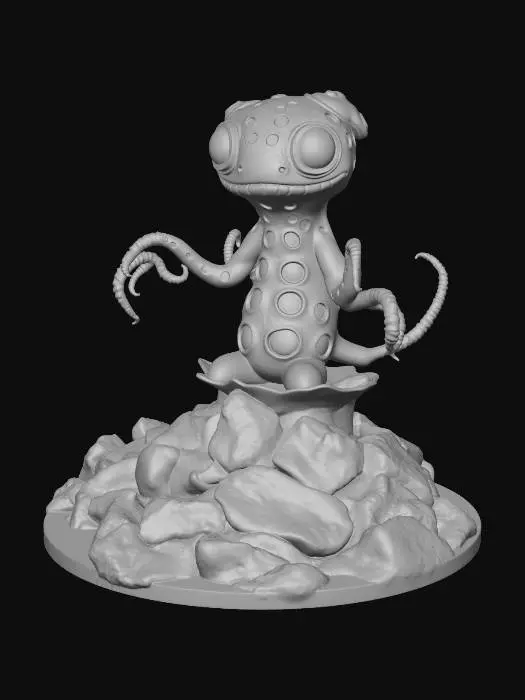 3D model for volcano outburst creature enclosed by a large soap bubble