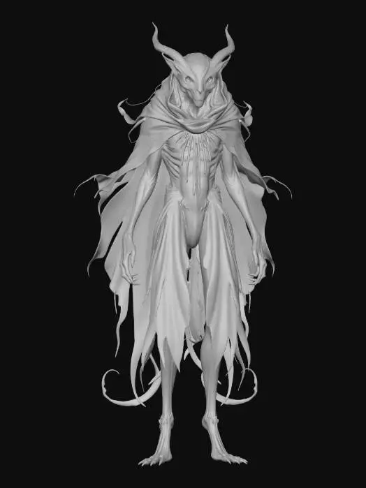 3D model for mysterious creature with cape, folded in the wind weavering mythical ghost like