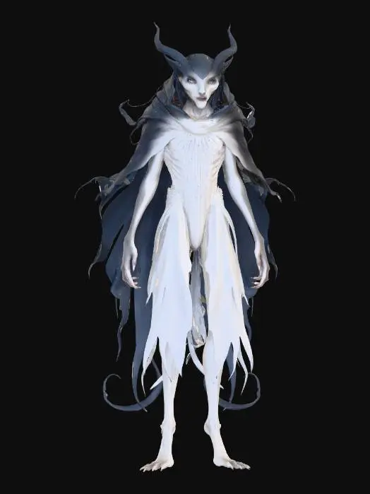 3D model for mysterious creature with cape, folded in the wind weavering mythical ghost like