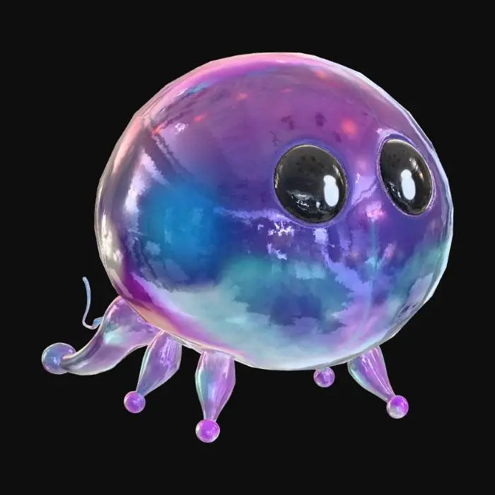3D model for bubble creature transparant however visible, shiny and glowy